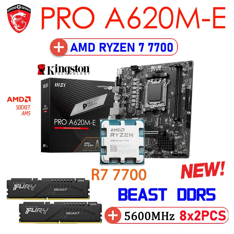 AMD Ryzen 7 7700 CPU Combo MSI PRO A620M-E Anakart Masaüstü AMD B620 Anakart + Kingston RAM DDR5 5600MHz 16GB Kiti YENİ Görüntü 0