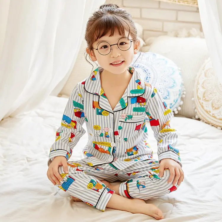 Çocuk Pijama Kumaş Erkek Bebek Kız Saf Pamuk Karikatür Pijama Pijama pamuklu Gecelik Gecelik Giyim Setleri çocuk pijamaları Görüntü 0
