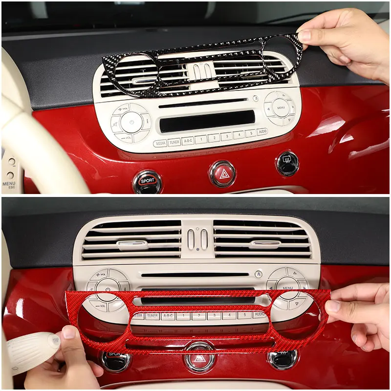 Fiat 500 2011-2019 için Yumuşak Karbon Fiber Araba Merkezi Kontrol CD Paneli kapak Trim Sticker Araba Aksesuarları LHD & RHD Görüntü 0