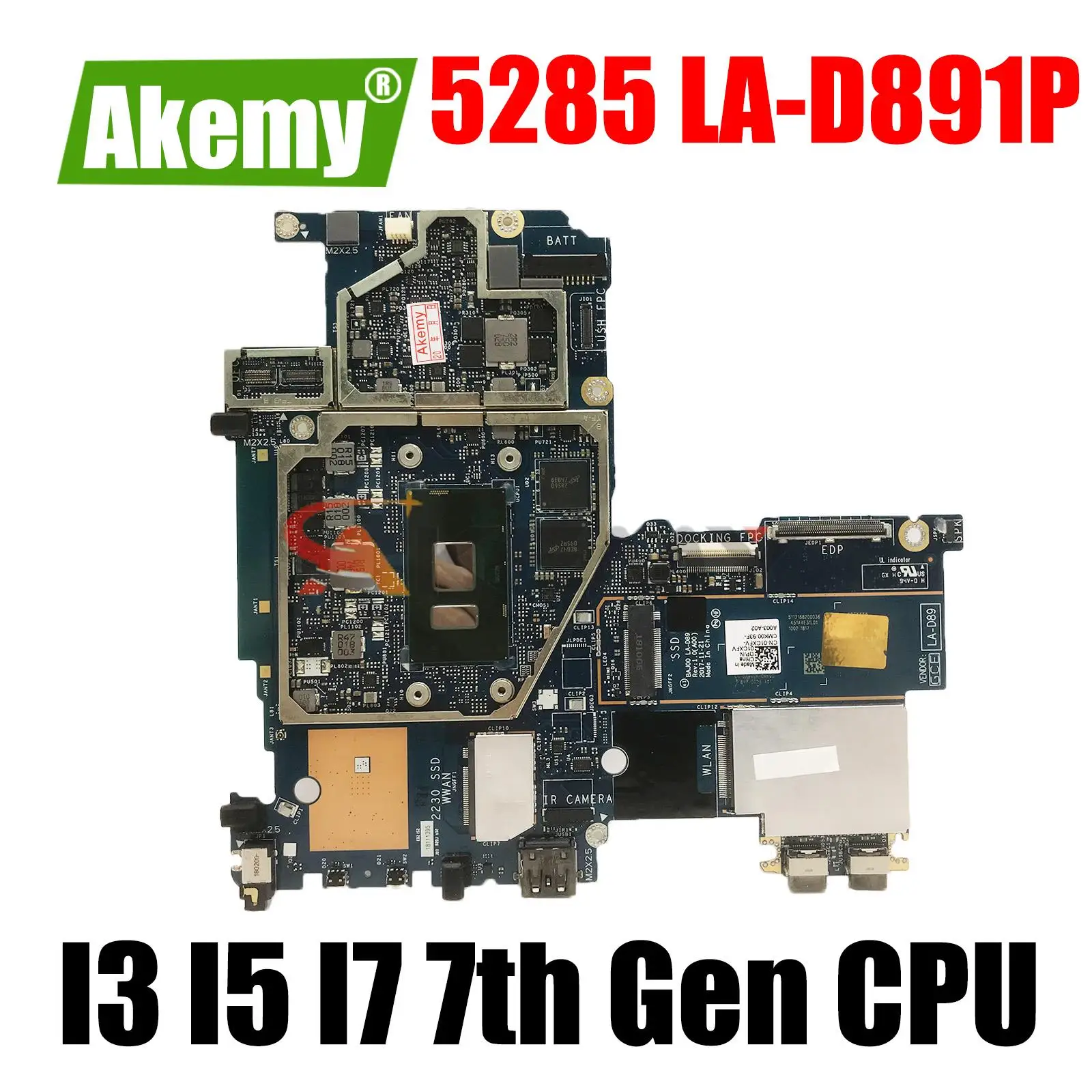 CN-0D4VVK 0P8F3H Anakart DELL 5285 İçin LA-D891P Laptop Anakart I3 I5 I7 7th Gen CPU 4GB 8GB veya 16GB ram Görüntü 0