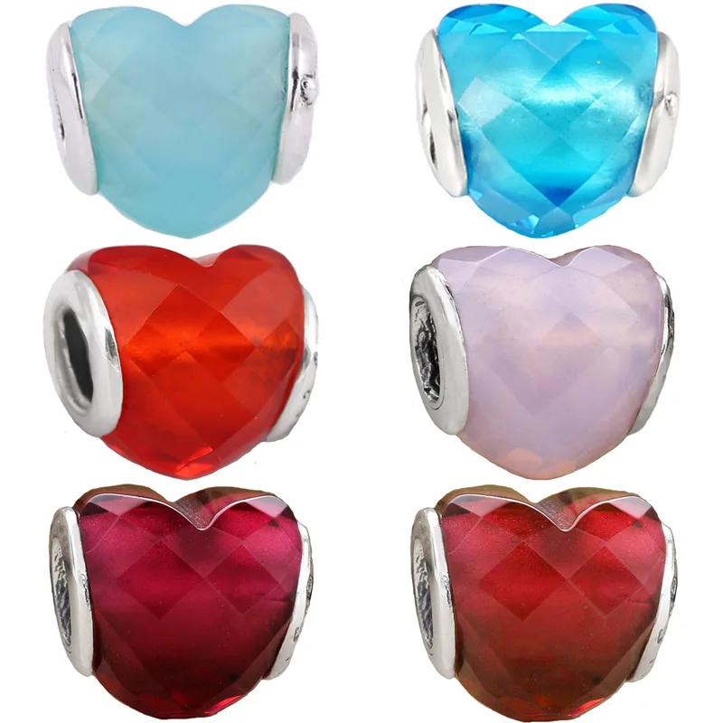 Yeni Renkli Şekli Aşk Faceted Kalp Boncuk Cam 925 Ayar Gümüş Charm Fit Avrupa Bilezik Takı Görüntü 0