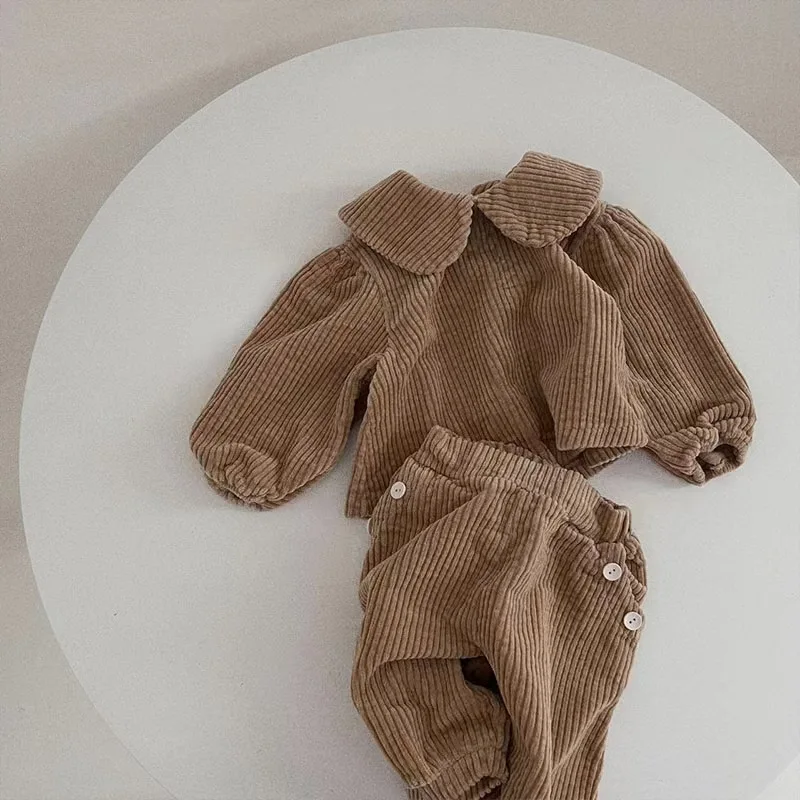 Çocuk giyim setleri 2023 İlkbahar ve Sonbahar Yeni Moda Bebek Yumuşak Kadife Gevşek Tarzı Bebek Yaka Üst ve Pantolon Görüntü 0