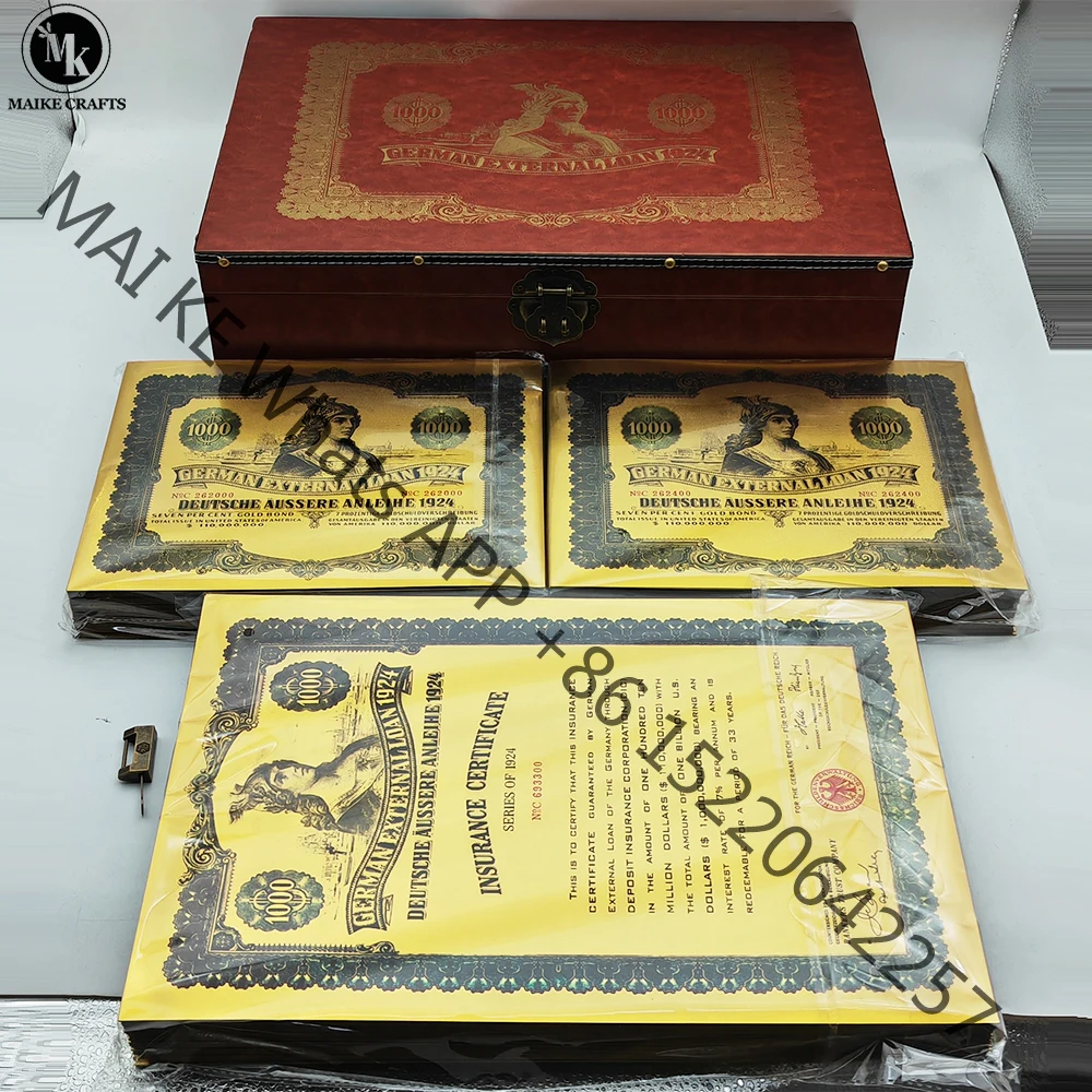 300 Adet / takım 1924 Alman Bond 1000 $Altın Folyo Banknot UV Ultraviyole ve Seri Numarası Kutusu Koleksiyonu İş Hediyeler Görüntü 0
