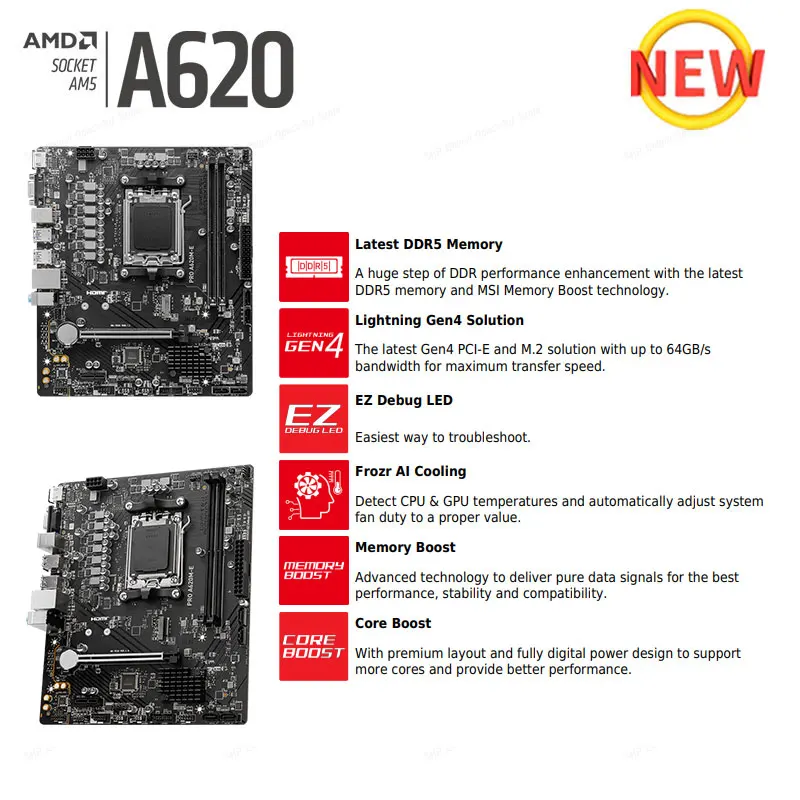 AMD Ryzen 7 7700 CPU Combo MSI PRO A620M-E Anakart Masaüstü AMD B620 Anakart + Kingston RAM DDR5 5600MHz 16GB Kiti YENİ Görüntü 1