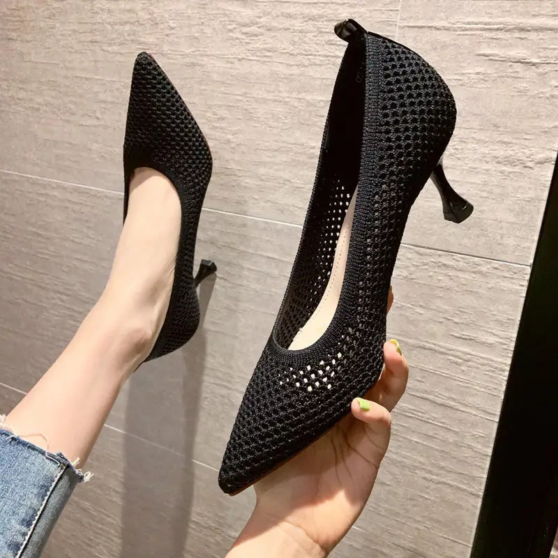 Zarif Kadın Pompaları Yaz Rahat İnce Topuklu parti ayakkabıları Seksi Örgü Yüksek Topuk Nefes Bayan Ayakkabıları Rahat Stiletto 2023 Görüntü 1