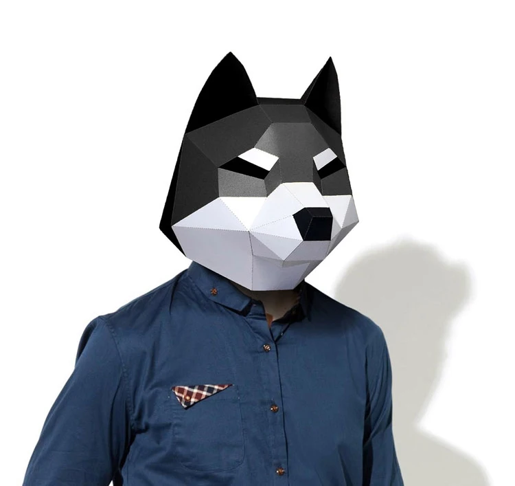 Önceden Kesilmiş Kağıt Maske 3D Shibaİnu Köpek Cadılar Bayramı Kostüm Cosplay kendi başına yap kağıdı Zanaat Modeli Maskesi Noel Görüntü 1