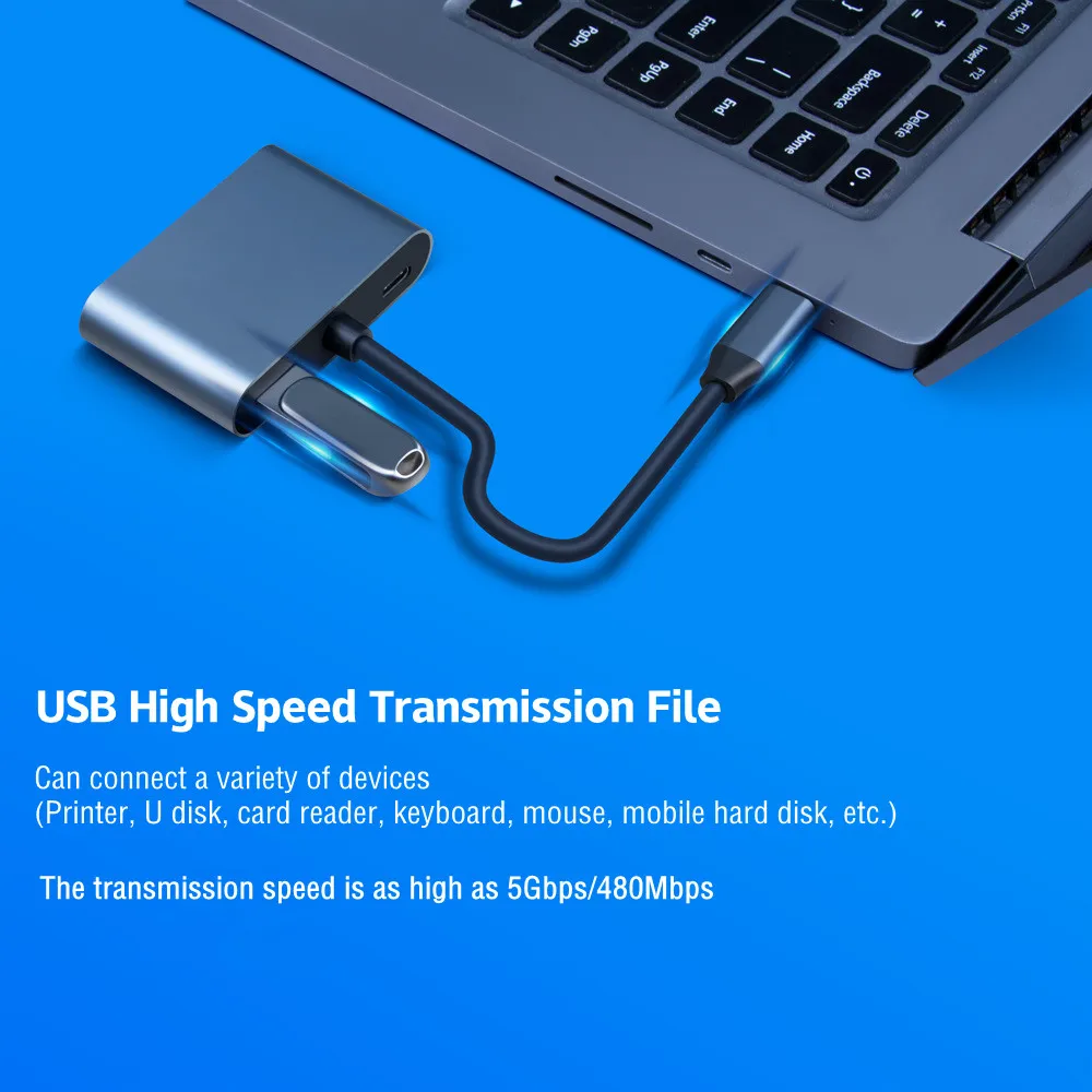 USB 3.0 dizüstü bilgisayarlar ve Nintendo gibi C Tipi arayüzlere sahip HDMI uyumlu VGA Multiport Adaptörüne 4'ü 1 arada USB C Hub Görüntü 2