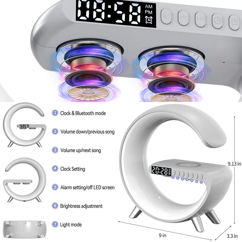 LED Gece Ortam ışığı Çok Fonksiyonlu Kablosuz Şarj uyandırma masa lambası bluetooth hoparlör APP Kontrolü Yatak Odası Başucu Lambası Görüntü 2