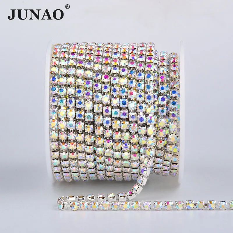 JUNAO SS6 SS12 SS16 SS18 Altın Taban AB suni elmas zincir Dikiş Cam Saçak Trim Kristal Aplike Strass Bantlama Elbise için El Sanatları Görüntü 2