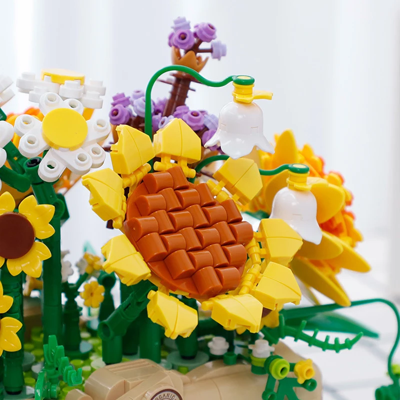 Yapı blok seti Çiçek Sepeti Çiçeği Ebedi Ayçiçeği Gül Modeli Romantik Hediye Dıy Tuğla Oyuncaklar Boys için Ev Dekor Görüntü 2