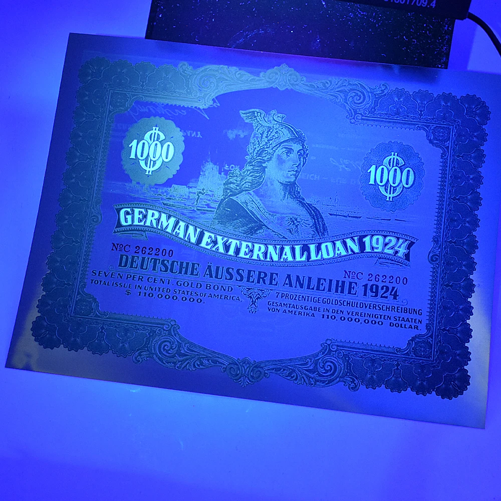 300 Adet / takım 1924 Alman Bond 1000 $Altın Folyo Banknot UV Ultraviyole ve Seri Numarası Kutusu Koleksiyonu İş Hediyeler Görüntü 2