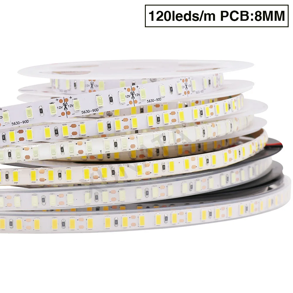 DC 12 V 5630 LED şerit 120 leds / m SMD 5730 ışıkları genişliği 8mm 10mm doğal beyaz / Sıcak beyaz esnek bant Led şerit Light5m Görüntü 3