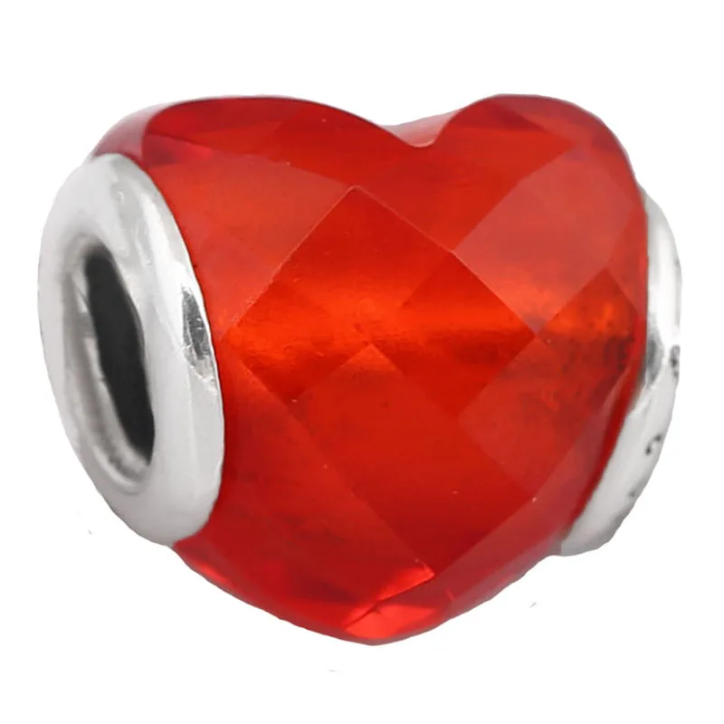 Yeni Renkli Şekli Aşk Faceted Kalp Boncuk Cam 925 Ayar Gümüş Charm Fit Avrupa Bilezik Takı Görüntü 3