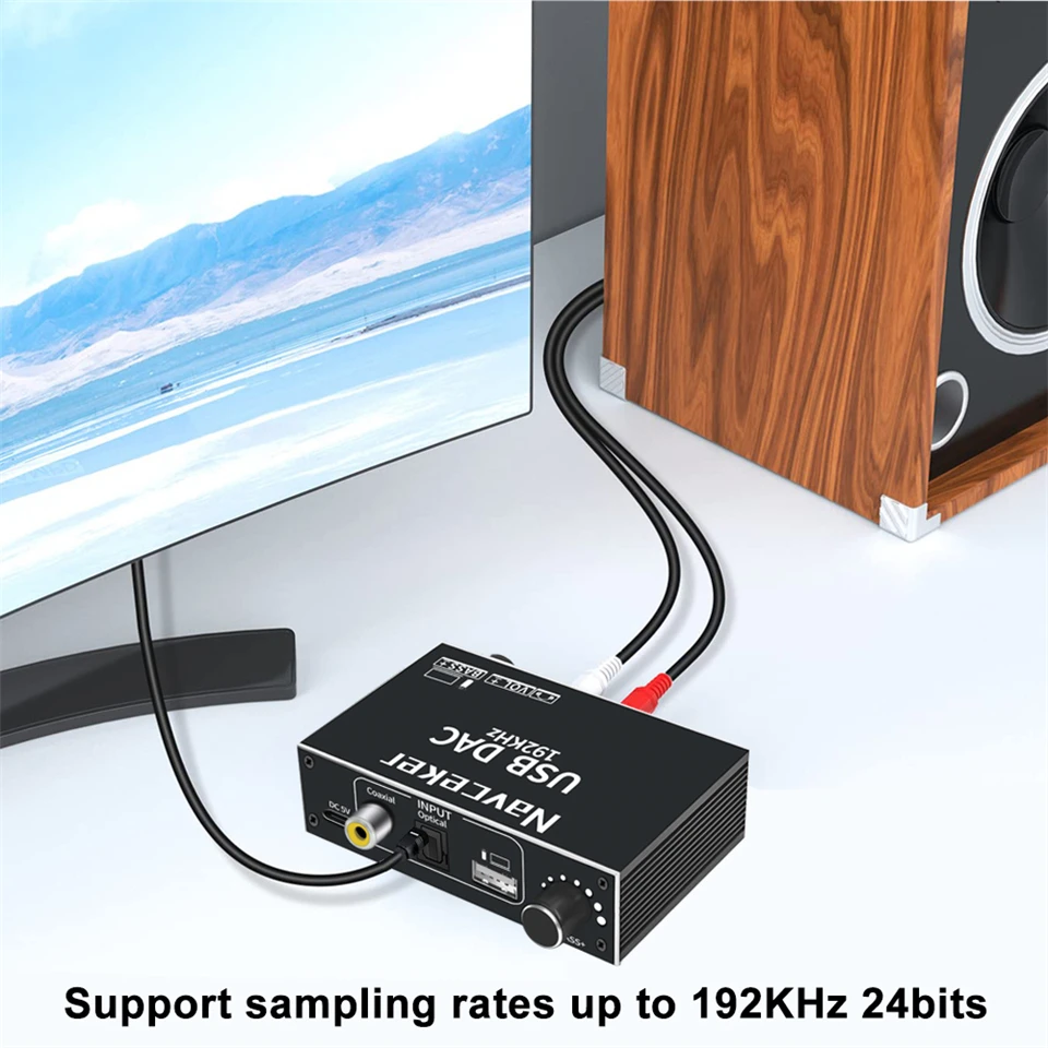 Navceker DAC dijitalden Analog ses dönüştürücü Optik Koaksiyel Fiber SPDIF RCA 3.5 mm Jack Ses Adaptörü Amplifikatör PS4 TV Görüntü 3