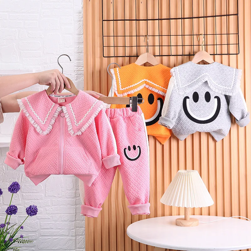 Bebek Kız noel kıyafeti 2023 İlkbahar Sonbahar Kore Tarzı Rahat turn-aşağı Yaka Fermuar Hırka Mont ve pantolon Çocuk Giysileri Görüntü 3