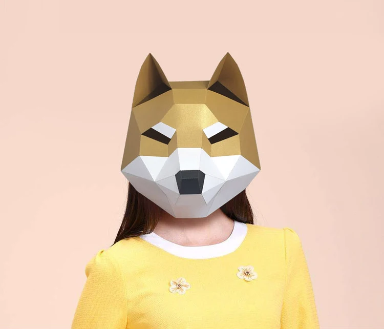 Önceden Kesilmiş Kağıt Maske 3D Shibaİnu Köpek Cadılar Bayramı Kostüm Cosplay kendi başına yap kağıdı Zanaat Modeli Maskesi Noel Görüntü 3