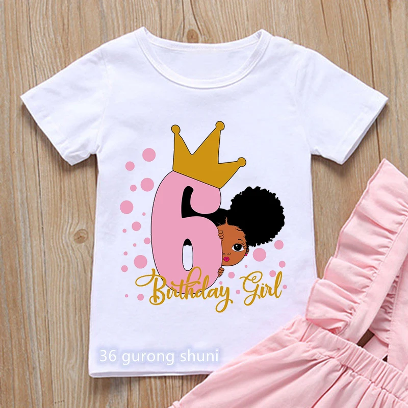 Moda yeni kız t-shirt sevimli melanin siyah kız doğum günü numarası kostüm 1 to9 yaşında kız doğum günü kostüm yaz gömlek üst Görüntü 4