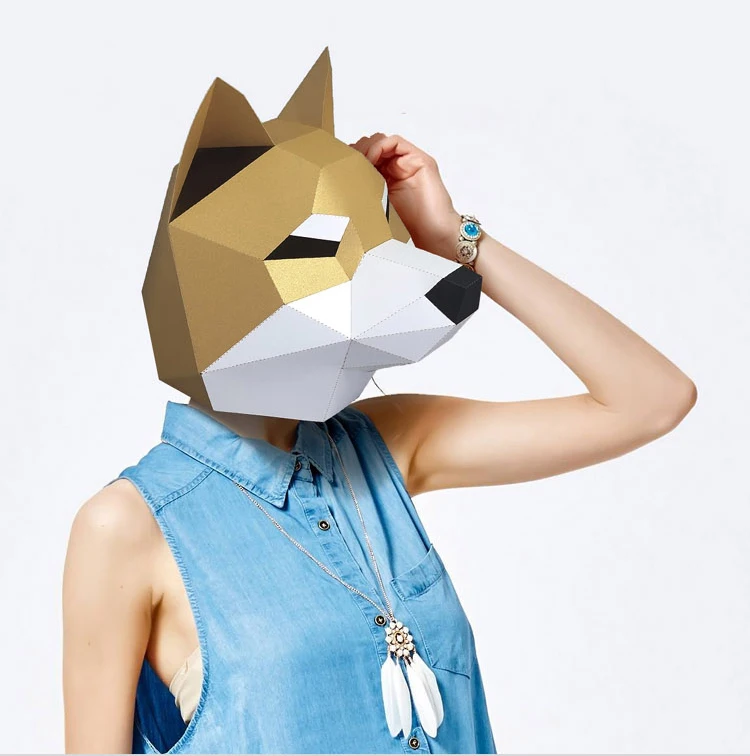 Önceden Kesilmiş Kağıt Maske 3D Shibaİnu Köpek Cadılar Bayramı Kostüm Cosplay kendi başına yap kağıdı Zanaat Modeli Maskesi Noel Görüntü 4