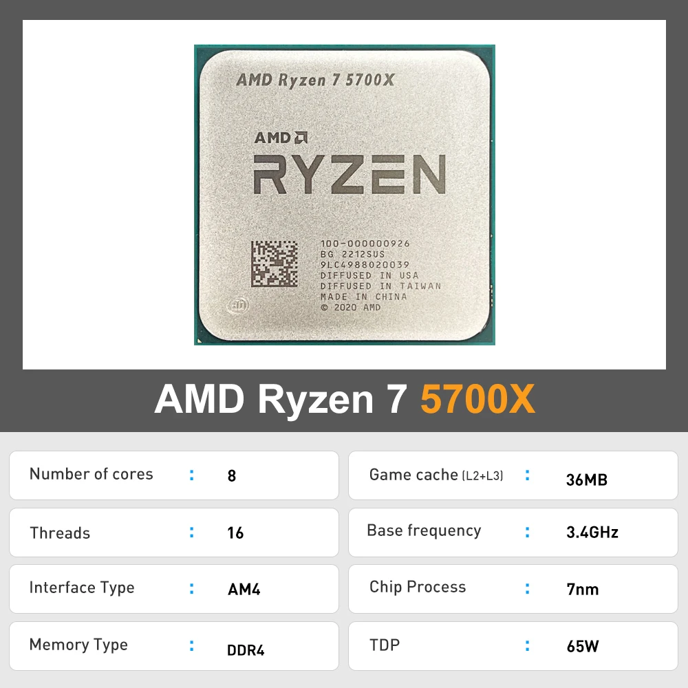 AMD Ryzen 7 5700X Yeni R7 5700X3. 4 GHz Sekiz Çekirdekli 16 İş Parçacıklı CPU İşlemci 7NM L3=32M 100-000000926 Soket AM4 ancak soğutucu olmadan Görüntü 5