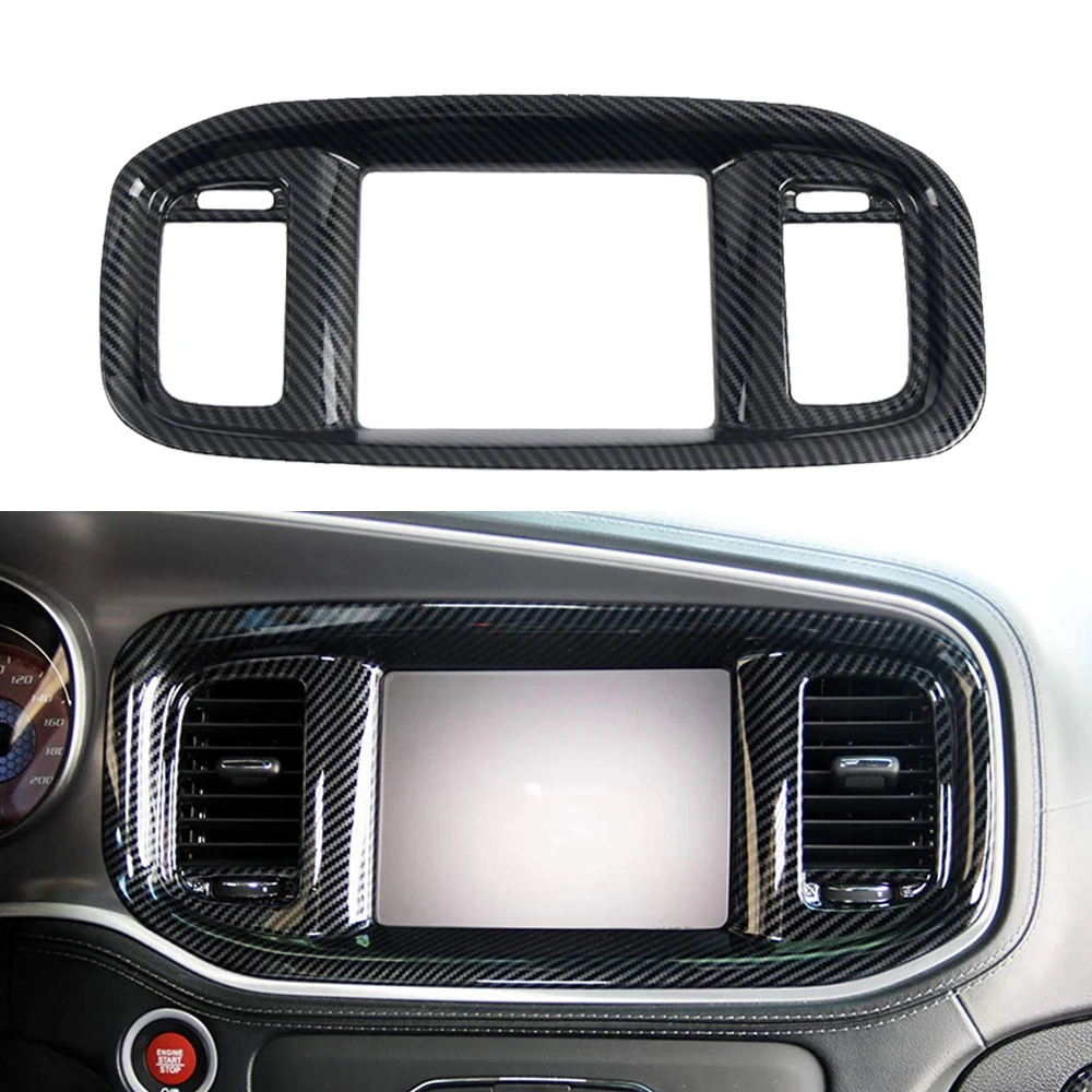 Karbon Fiber Araba Dashboard DVD navigasyon Ekran krom çerçeve Trim dodge şarj cihazı 2016-2021 Görüntü 5