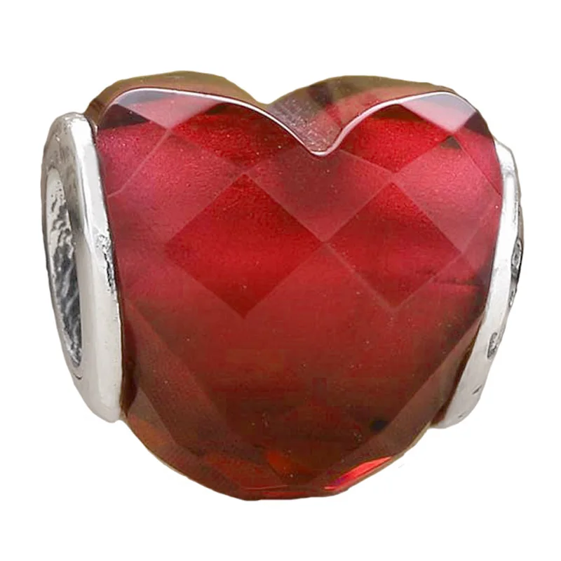 Yeni Renkli Şekli Aşk Faceted Kalp Boncuk Cam 925 Ayar Gümüş Charm Fit Avrupa Bilezik Takı Görüntü 5