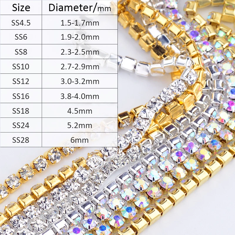 JUNAO SS6 SS12 SS16 SS18 Altın Taban AB suni elmas zincir Dikiş Cam Saçak Trim Kristal Aplike Strass Bantlama Elbise için El Sanatları Görüntü 5