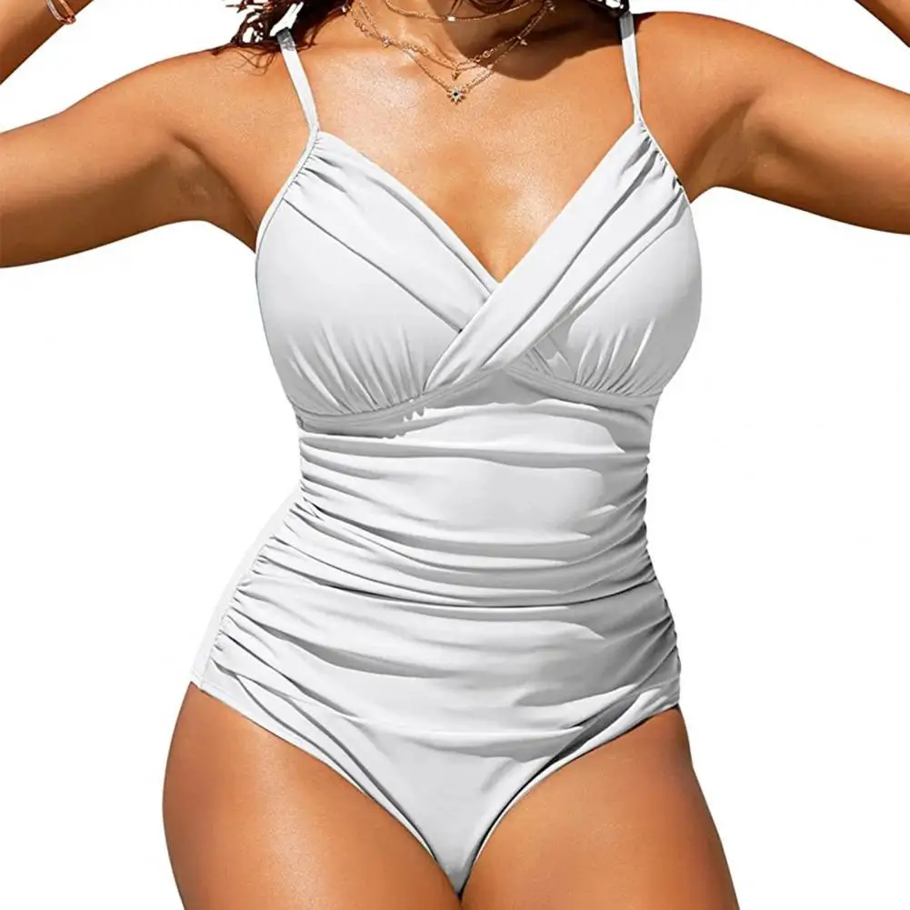 Kadın Plaj Monokini Derin V Boyun dekolte Backless Kolsuz Pilili Mayo Spagetti Kayışı Slim Fit Kadın Mayo Su Sporları Görüntü 5
