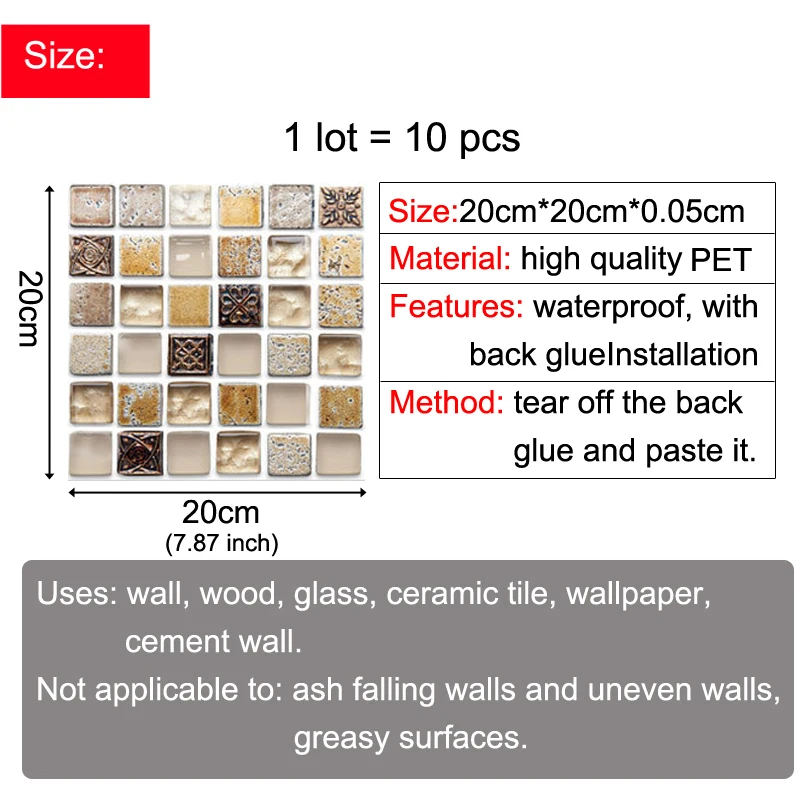 Mozaik 3D Duvar Sticker mutfak yağı Geçirmez Kendinden Yapışkanlı Etiket Yüksek Sıcaklık Dayanımı Tuvalet Duvar Yenileme Ev Dekor Görüntü 5